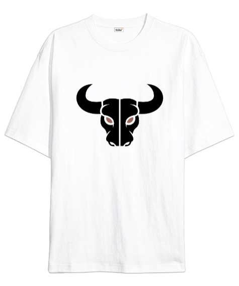 Tisho - Vahşi Güçlü Boğa Fitness Motivasyon Özel Tasarım Beyaz Oversize Unisex Tişört