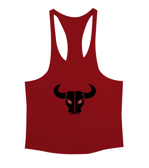 Tisho - Vahşi Güçlü Boğa Fitness Motivasyon Özel Tasarım Kırmızı Erkek Tank Top Atlet