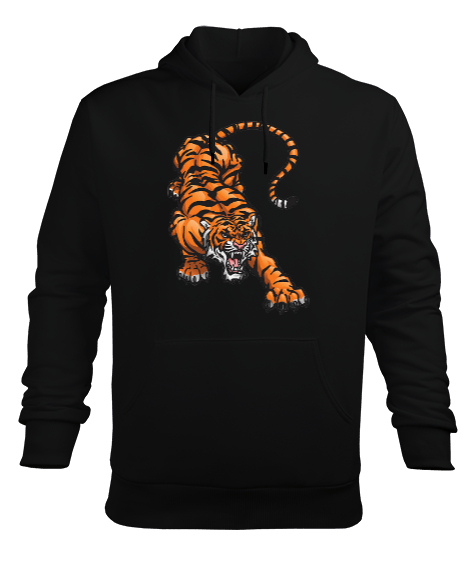 Tisho - Vahşi kaplan Siyah Erkek Kapüşonlu Hoodie Sweatshirt