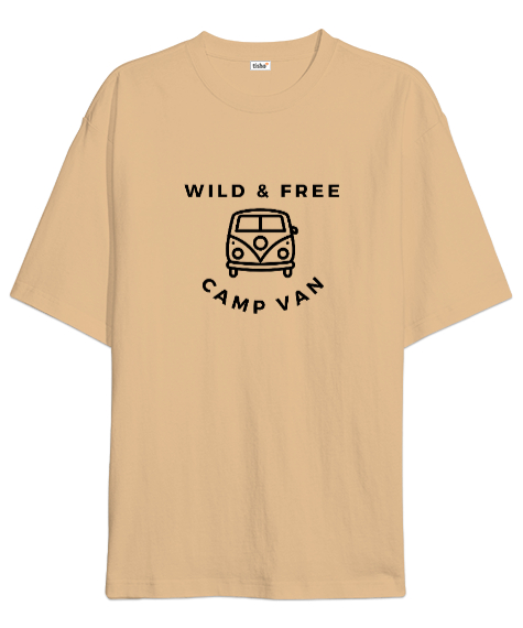 Tisho - Vahşi Özgür ve Karavan - Kampçı Özel Tasarım Camel Oversize Unisex Tişört