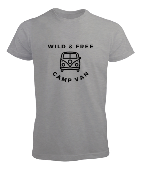 Tisho - Vahşi Özgür ve Karavan - Kampçı Özel Tasarım Gri Erkek Tişört