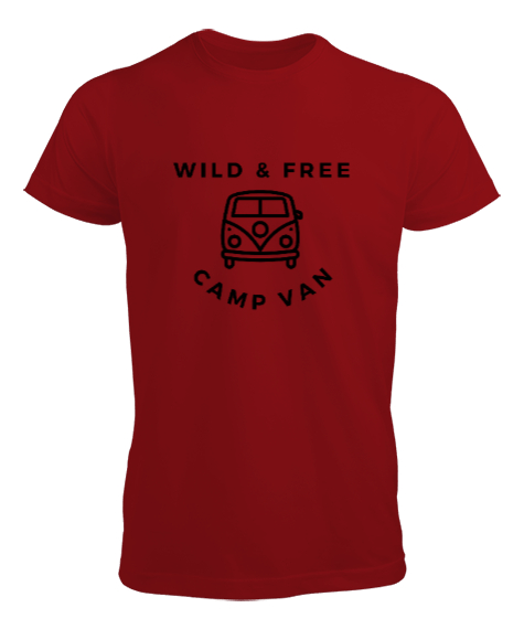 Tisho - Vahşi Özgür ve Karavan - Kampçı Özel Tasarım Kırmızı Erkek Tişört