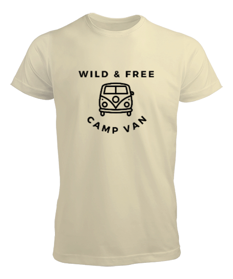 Tisho - Vahşi Özgür ve Karavan - Kampçı Özel Tasarım Krem Erkek Tişört