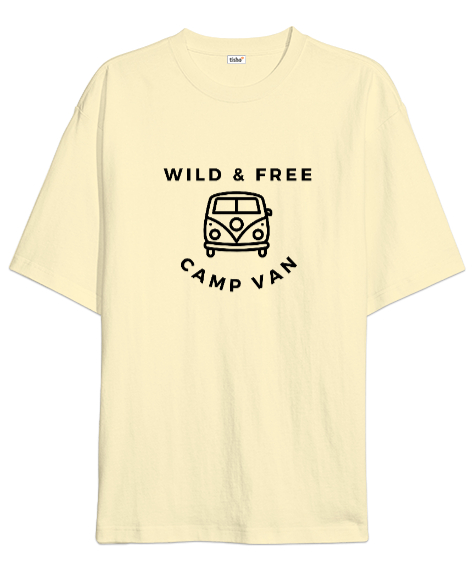 Tisho - Vahşi Özgür ve Karavan - Kampçı Özel Tasarım Krem Oversize Unisex Tişört