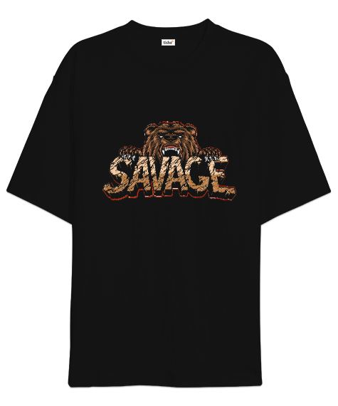 Tisho - Vahşi Yabani Güçlü Ayı Savage Siyah Oversize Unisex Tişört