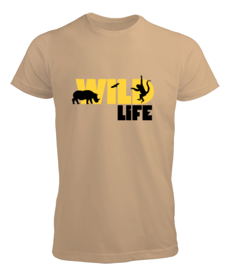 Tisho - Vahşi Yaşam Gergedan ve Maymun Özel Tasarım Camel Erkek Tişört