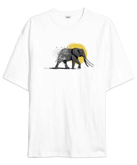 Tisho - Vahşi Yaşam - Wild Elephant Beyaz Oversize Unisex Tişört