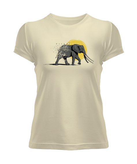 Tisho - Vahşi Yaşam - Wild Elephant Krem Kadın Tişört
