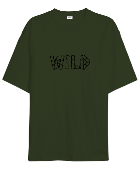 Tisho - Vahşi yazılı Haki Yeşili Oversize Unisex Tişört