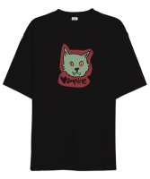 vampir kedi- vampire cat Siyah Oversize Unisex Tişört - Tisho
