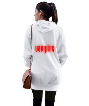 Vampire Kadın Uzun Hoodie Kapüşonlu Sweatshirt - Thumbnail