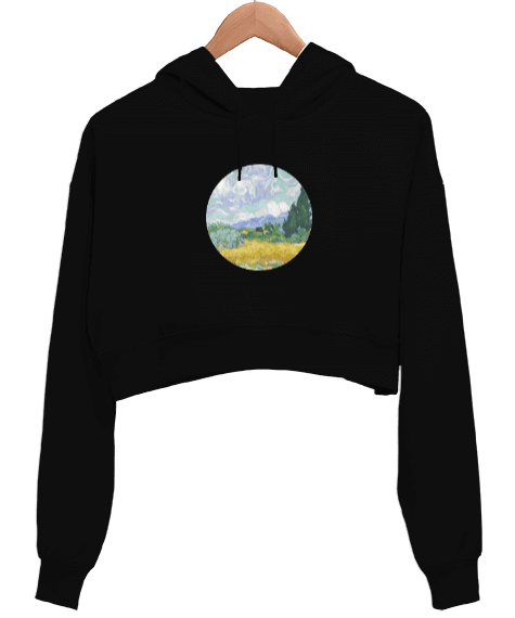 Tisho - Van Gogh Kadın Crop Hoodie Kapüşonlu Sweatshirt