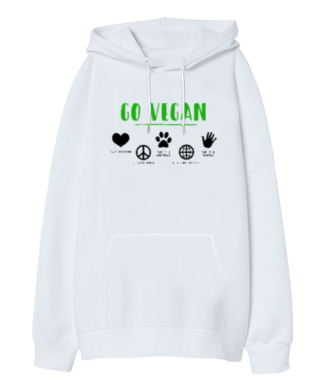 Tisho - Vegan - Vejeteryan Beyaz Oversize Unisex Kapüşonlu Sweatshirt