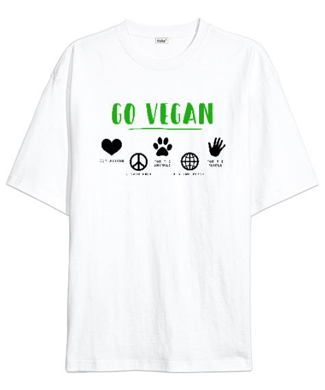 Tisho - Vegan - Vejeteryan Beyaz Oversize Unisex Tişört