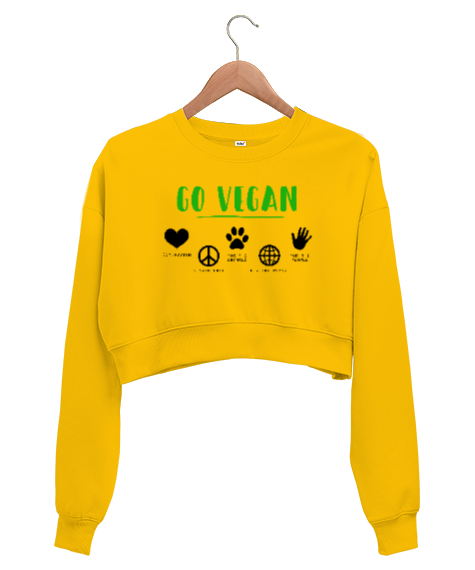 Tisho - Vegan - Vejeteryan Sarı Kadın Crop Sweatshirt