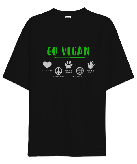 Tisho - Vegan - Vejeteryan Siyah Oversize Unisex Tişört