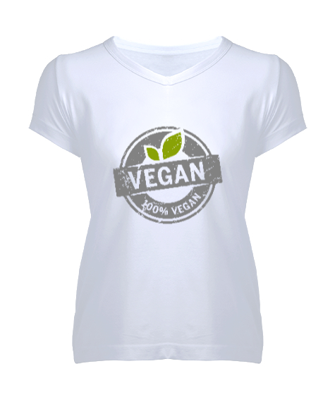 Tisho - Vegan - Vejeteryan V2 Beyaz Kadın V Yaka Tişört
