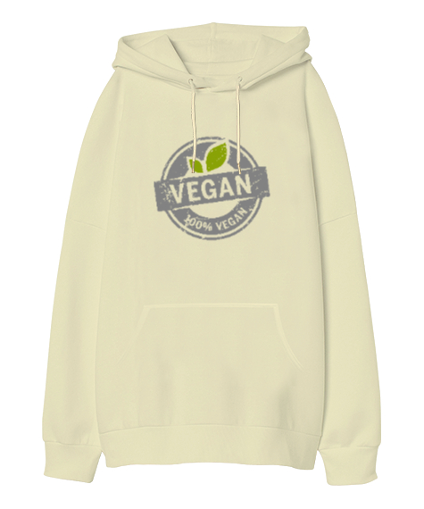 Tisho - Vegan - Vejeteryan V2 Krem Oversize Unisex Kapüşonlu Sweatshirt
