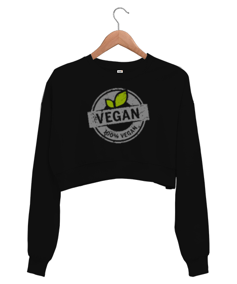 Tisho - Vegan - Vejeteryan V2 Siyah Kadın Crop Sweatshirt
