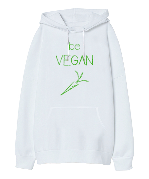 Tisho - Vegan - Vejeteryan V3 Beyaz Oversize Unisex Kapüşonlu Sweatshirt