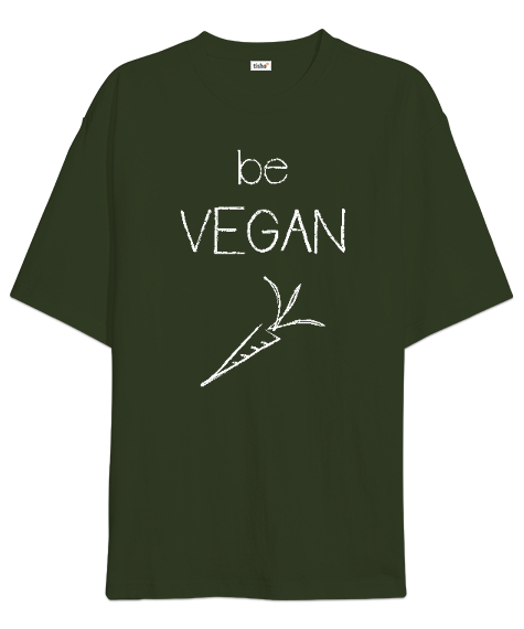 Tisho - Vegan - Vejeteryan V3 Haki Yeşili Oversize Unisex Tişört
