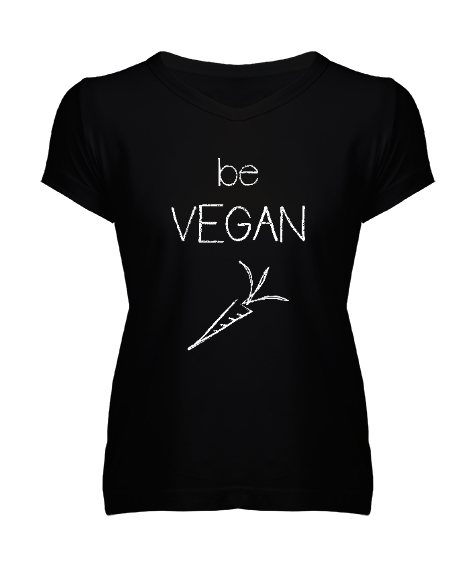 Tisho - Vegan - Vejeteryan V3 Siyah Kadın V Yaka Tişört