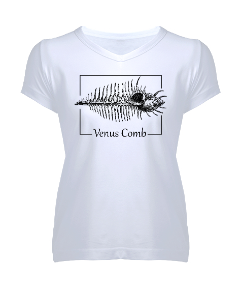 Tisho - Venüs Comb - Venüs Tarağı Beyaz Kadın V Yaka Tişört
