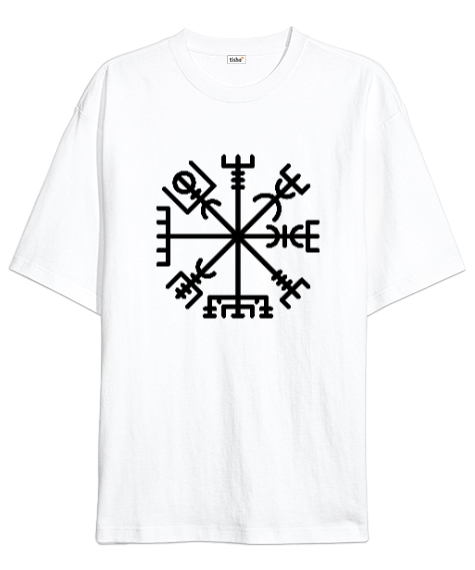 Tisho - Viking Sembol Beyaz Oversize Unisex Tişört