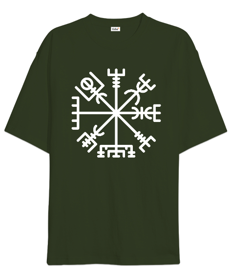 Tisho - Viking Sembol Haki Yeşili Oversize Unisex Tişört