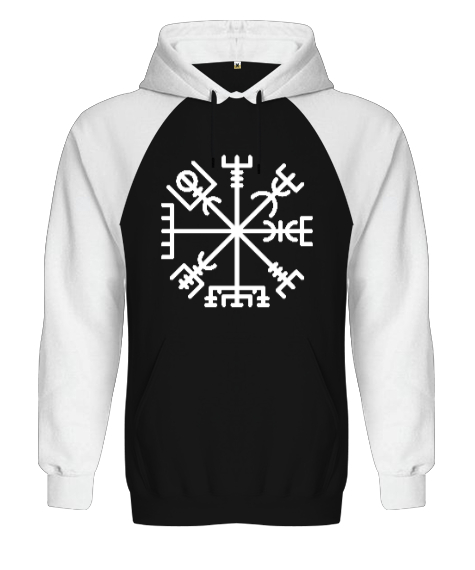Tisho - Viking Sembol Siyah/Beyaz Orjinal Reglan Hoodie Unisex Sweatshirt