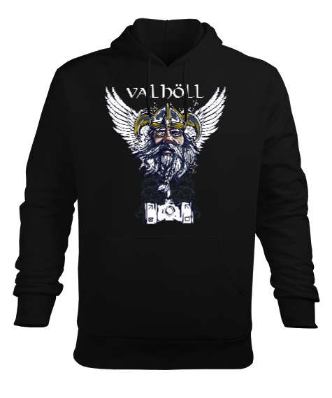 Tisho - Viking Valhöll Siyah Erkek Kapüşonlu Hoodie Sweatshirt