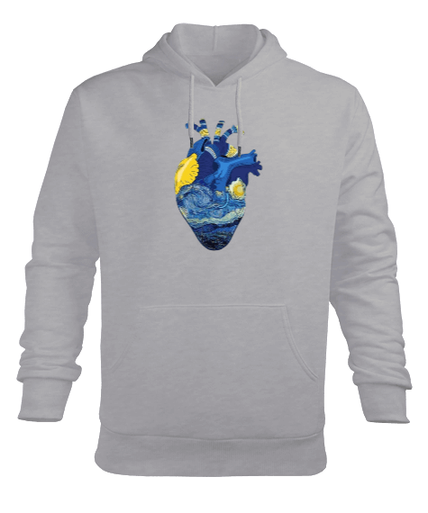 Tisho - Vincent Van Gogh Heart Baskılı Erkek Kapüşonlu Hoodie Sweatshirt