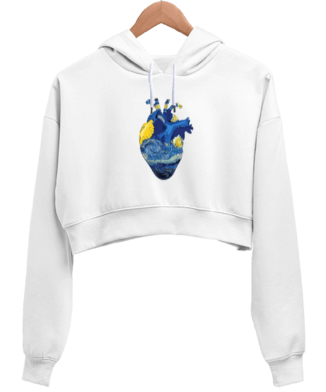 Tisho - Vincent Van Gogh Heart Baskılı Kadın Crop Hoodie Kapüşonlu Sweatshirt