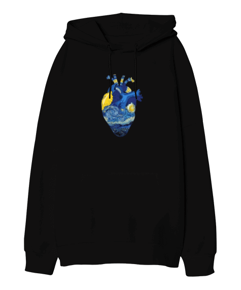 Tisho - Vincent Van Gogh Heart Baskılı Oversize Unisex Kapüşonlu Sweatshirt