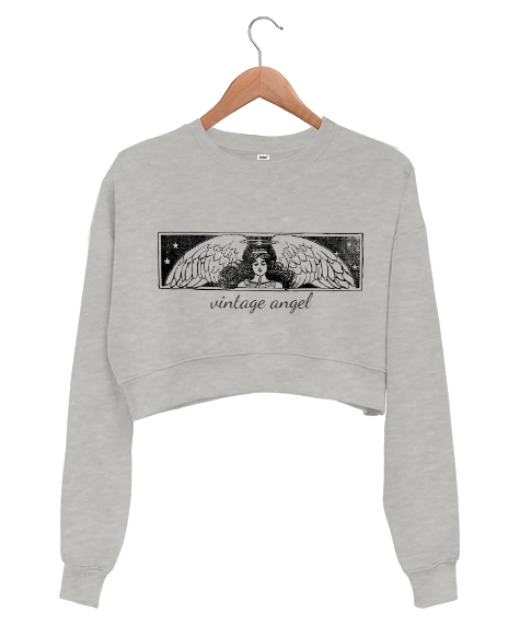 Tisho - VINTAGE ANGEL Gri Kadın Crop Sweatshirt