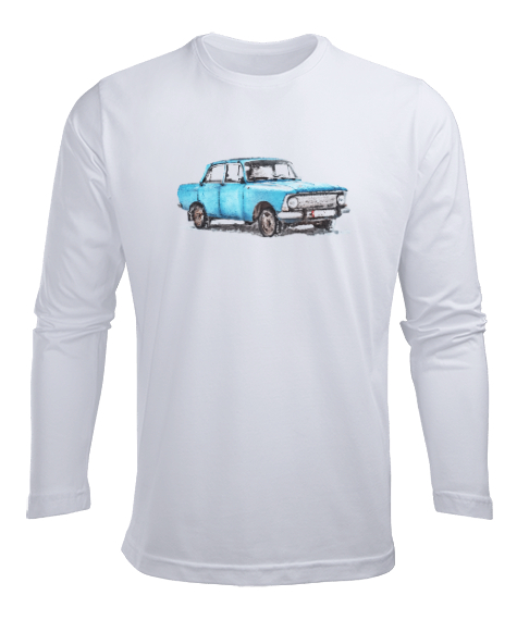 Tisho - Vintage Car - Otomobil Beyaz Erkek Uzun Kol Yazlık Tişört