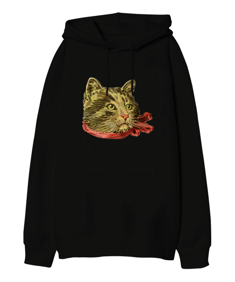 Tisho - Vintage Cat / Retro Kedi Oversize Unisex Kapüşonlu Sweatshirt