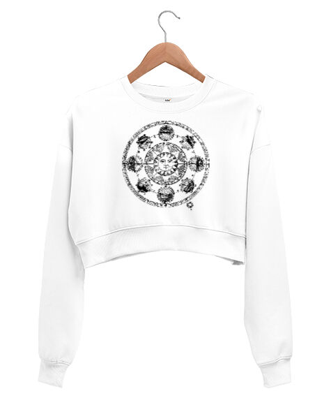 Tisho - Vintage Horoscope Beyaz Kadın Crop Sweatshirt