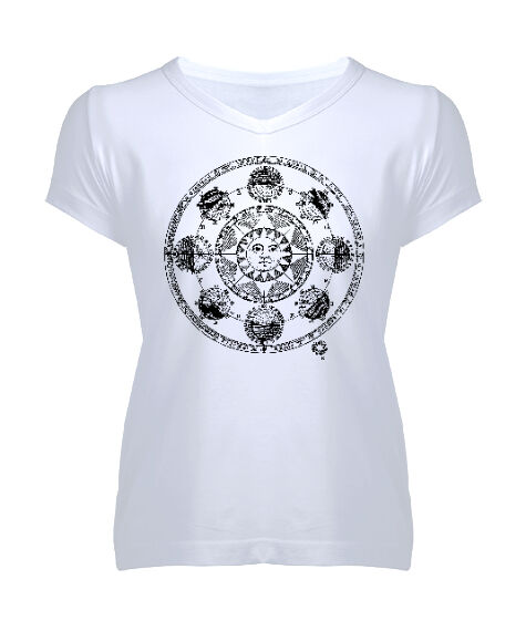 Tisho - Vintage Horoscope Beyaz Kadın V Yaka Tişört