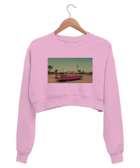 Tisho - vintage pink las vegas Kadın Crop Sweatshirt