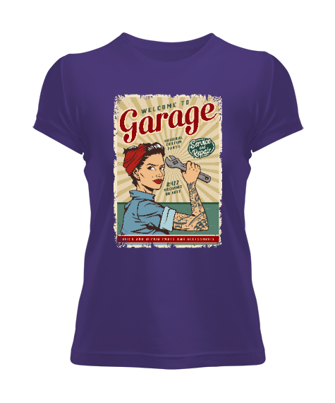 Tisho - Vintage Poster - Welcome Garage Mor Kadın Tişört