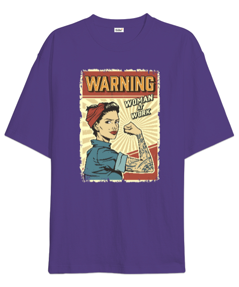 Tisho - Vintage Poster - Woman At Work Mor Oversize Unisex Tişört