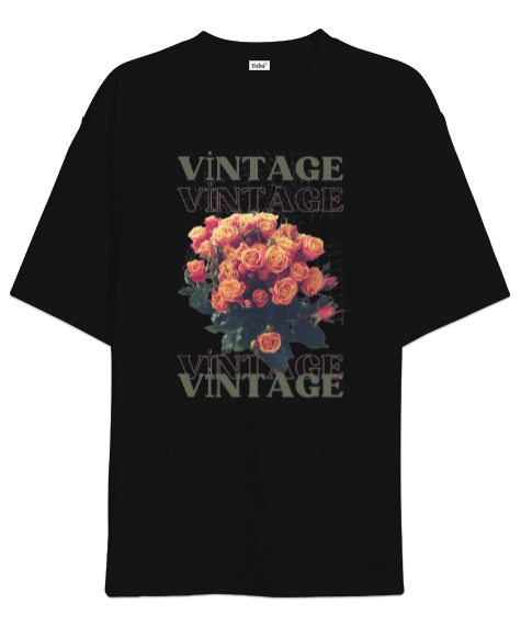 Tisho - Vintage Siyah Oversize Unisex Tişört