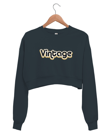 Tisho - Vintage Yazım Text V2 Füme Kadın Crop Sweatshirt