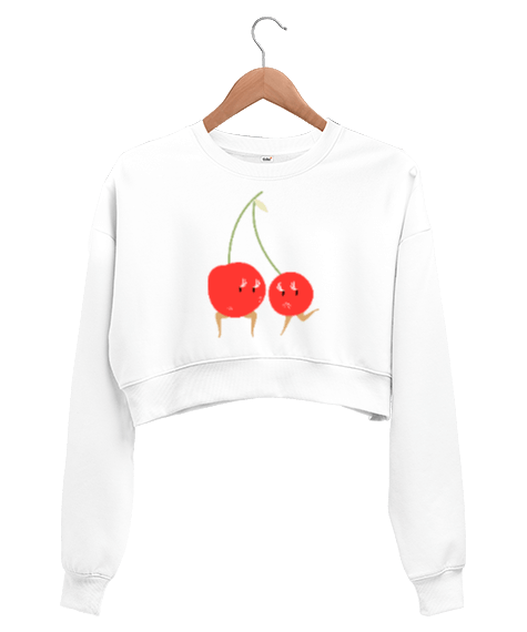 Tisho - vişne görselli crop top sweatshirt Kadın Crop Sweatshirt