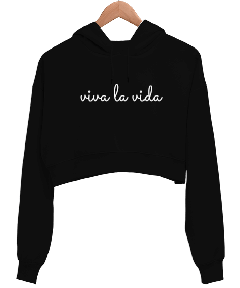 Tisho - viva la vida yazılı tasarım Kadın Crop Hoodie Kapüşonlu Sweatshirt