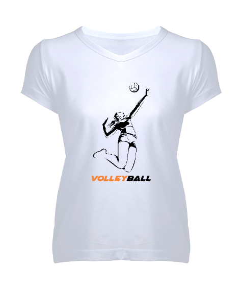 Tisho - Volleyball - Voleybol V2 Beyaz Kadın V Yaka Tişört