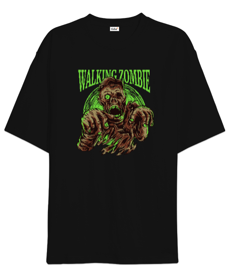 Tisho - Walking Zombie - Zombi Siyah Oversize Unisex Tişört