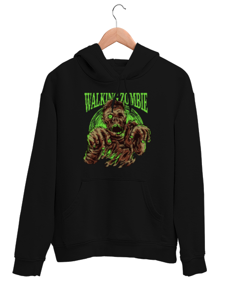 Tisho - Walking Zombie - Zombi Siyah Unisex Kapşonlu Sweatshirt