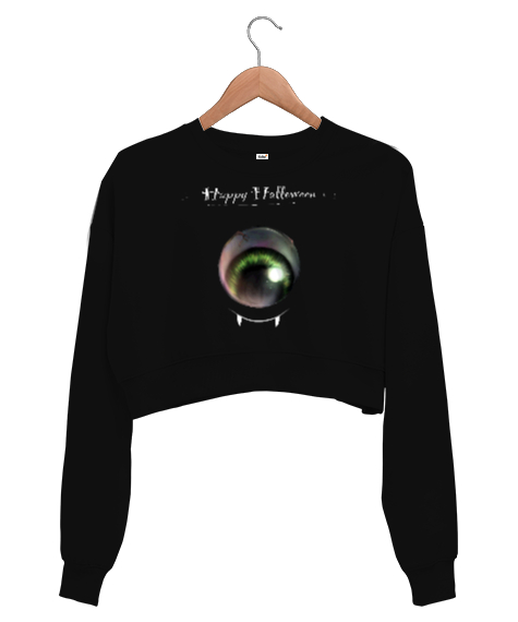 Tisho - Wampire Eye - Halloween Siyah Kadın Crop Sweatshirt
